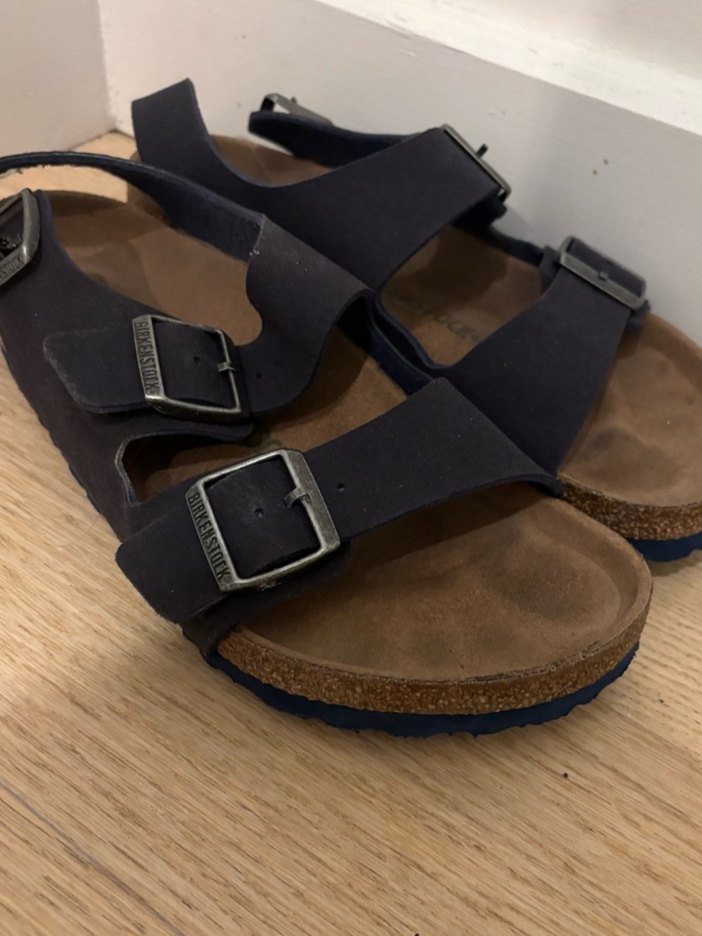 Birkenstock Navy Suede Two-Strap Buckle Sandals Milano Indigo